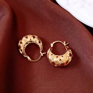 Hollow Woven Hoop Earrings 18K Gold Plated Copper Vintage Geometric U Shaped Buckles For Women Steel Earring Post