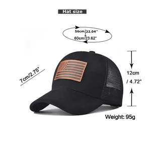 Guida alle taglie per cappello trucker nero con patch bandiera USA e rete traspirante