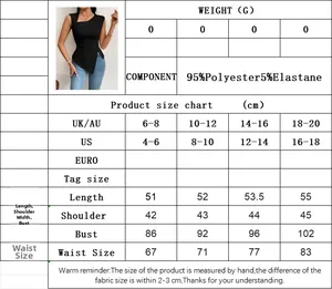 Size chart showing measurements for slim fit polyester elastane elegant t-shirt