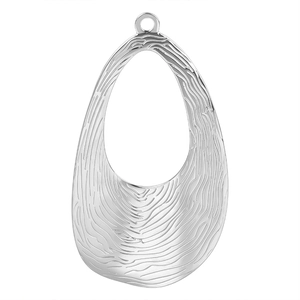 Detailed view of silver stainless steel water drop pendant with unique wave texture