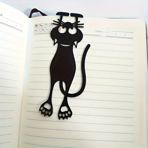 Creative black cat silhouette plastic bookmark showing a cute cat hanging from pages