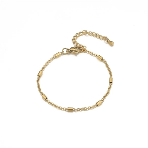 Minimalist 304L stainless steel gold cylinder bead bracelet with lobster clasp closure