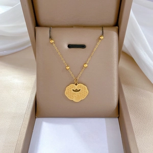 Titanium Steel Pendant Necklace Lucky Lock Fu Character Beaded Chain Chinese Style Minimalist Jewelry For Women