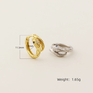 Snake head hoop earrings in gold and silver finish with zircon eyes and 11.5mm diameter