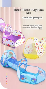 Three-in-one children foldable play tent set including tunnel and ocean ball pool