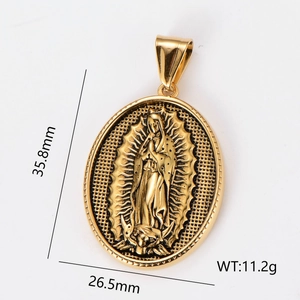Pendente ritratto Madonna di Guadalupe in acciaio placcato oro 18k con dimensioni