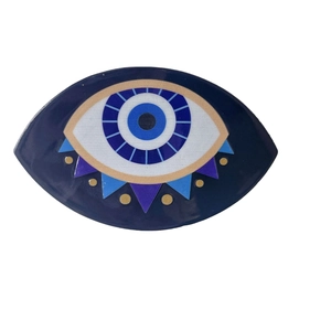 Deep blue evil eye acetate hair claw clip with golden dots and Mediterranean design