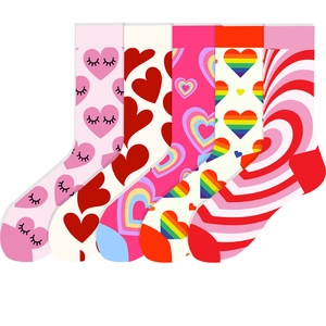 Women Mid-Calf Socks Polyester Cotton Blend Colorful Heart Pattern Sweet Style Fashion Legwear For Daily Wear