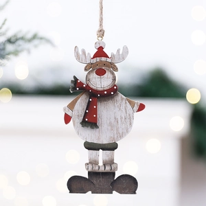 Wooden Christmas Reindeer Ornaments Hanging Xmas Tree Pendant Painted Wood Deer Decoration With Red Scarf And Hat Holiday Decor