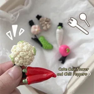 Set de pinces à cheveux 3D amusantes en résine motif chou-fleur, ail et piment