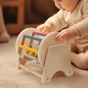Montessori wooden spinning drum toy for baby logic and sensory coordination training
