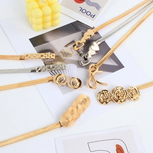 Adjustable elastic gold and silver metal waist chains with decorative fashion buckles