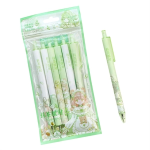 Pack of 6 Matcha Party retractable gel pens with quick-dry ink and student ST tips