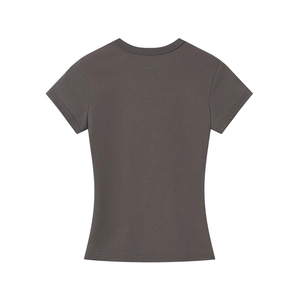 Back view of a dark grey slim fit crew neck short sleeve sports t-shirt in cotton