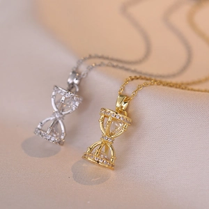 Hourglass Pendant Necklace With Micro Inlaid Zircon Titanium Steel Simple Elegant Fashion Clavicle Chain For Women