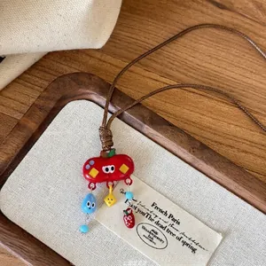 Handmade beaded flower teardrop necklace with creative apple controller pendant