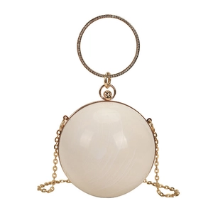 Chic pearl white acrylic spherical handbag with rhinestone handle and gold chain strap