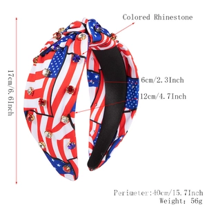 Serre-tête Fête de l'Indépendance avec drapeau USA, strass colorés et dimensions de taille