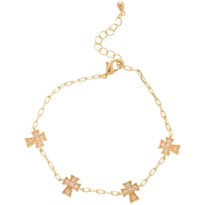 Funkelndes Zirkonia Stern Kreuz Anhänger Armband mit goldener Gliederkette