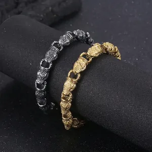 Men Stainless Steel Snake Head Bracelet Retro Punk Gothic Ouroboros Link Chain Biker Jewelry