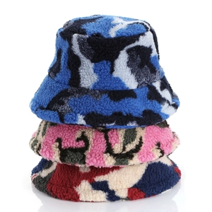 Camouflage Lambswool Bucket Hat Winter Warm Windproof Fleece Plush Fisherman Cap Fashion For Men Women