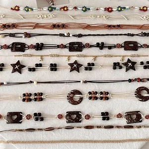 Bohemian Woven Waist Chain Belt Wood Beads Shell Coconut Shell Handcrafted Ethnic Style Accessory For Dresses Women