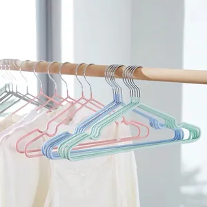Thickened non-slip metal hangers with color dipping for drying adult clothes