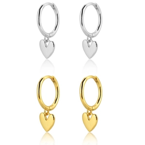Elegant S925 sterling silver heart dangle hoop earrings in gold and silver set