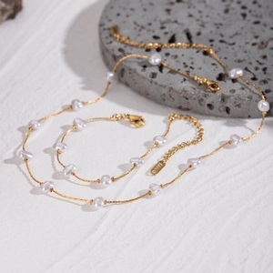 Minimalist 18k gold plated stainless steel jewelry set with baroque irregular pearls
