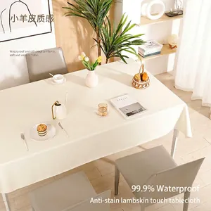 Creamy white sheepskin-textured tablecloth with waterproof and oil-proof surface