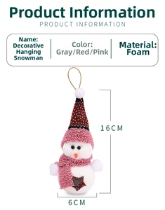 Pink foam bead snowman pendant with plaid hat for Christmas tree decor 16cm height