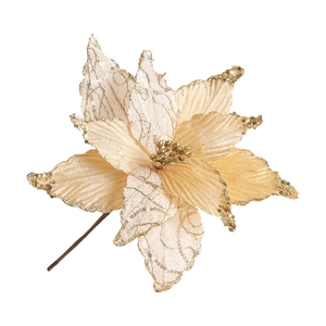 Elegant 25cm champagne gold artificial Christmas flower with sequins for tree decoration