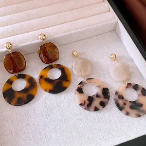 Boucles D'oreilles Pendantes Géométriques En Résine Avec Tige En Argent Sterling 925 Imprimé Léopard Écaille Bijoux Mode Femme
