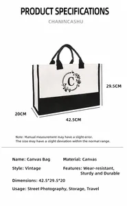 Detaillierte Größentabelle für die Retro-Canvas-Tragetasche mit floralem C-Druck, 42,5x29,5x20cm