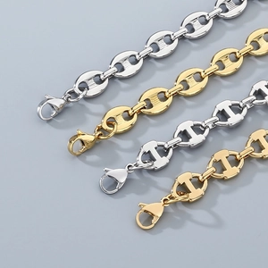 Polished titanium steel chain bracelets in gold and silver finish with lobster clasps