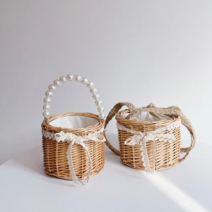 Sac À Main En Paille Tissée Pour Enfants Filles Avec Künstliche Perles Noeud En Dentelle Sac Bandoulière Plage Été Mignon