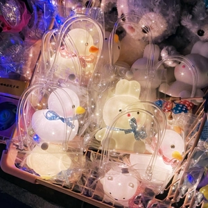 Cute Cartoon Animal LED Night Light Vinyl Desktop Ornament Glowing Rabbit Duck Bear Shape Bedside Lamp For Kids Room Decor Gift