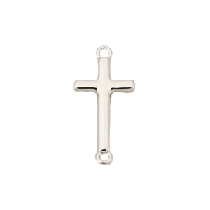 Polished silver double-hole cross pendant connector for DIY jewelry making and crafts
