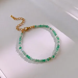 Minimalist square green and white beaded necklace with golden lobster clasp and chain