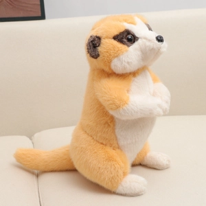 Cute realistic meerkat plush toy in standing pose made of soft orange and white fur
