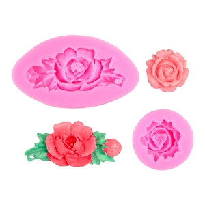 Silikonform-Set Rose für DIY Schokolade und Kuchendekoration auf weißem Hintergrund