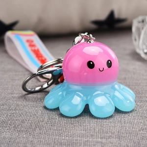 Porte-clés pieuvre LED en acrylique mignon avec design réversible rose et bleu