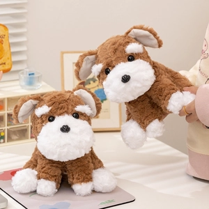 Schnauzer Dog Plush Toy Soft Stuffed Animal Puppy Doll Brown White Realistic Cute Kids Birthday Gift Room Decor