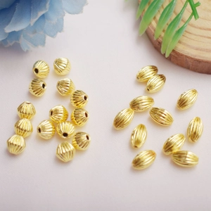 Striped Textured Spacer Beads Copper 14K 18K Gold Silver Plated Olive Rhombic Shape For DIY Jewelry Making Bracelet Necklace