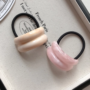 Acrylic marble texture hair ties in cream apricot and light pink colors, set of two