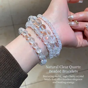 Three-layer clear white crystal beaded bracelet set with high transparency for women