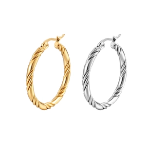 Fashionable twisted hoop earrings in gold and silver finish made of durable stainless steel