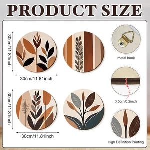 Set de 4 decoraciones de pared boho de madera con motivos botánicos y ganchos