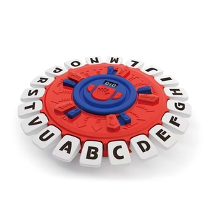 Educational alphabet spin game toy with red base and colorful letter buttons for kids