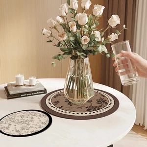 Absorbent floral leather vase mat set with VA SEMAT logo in vintage French style